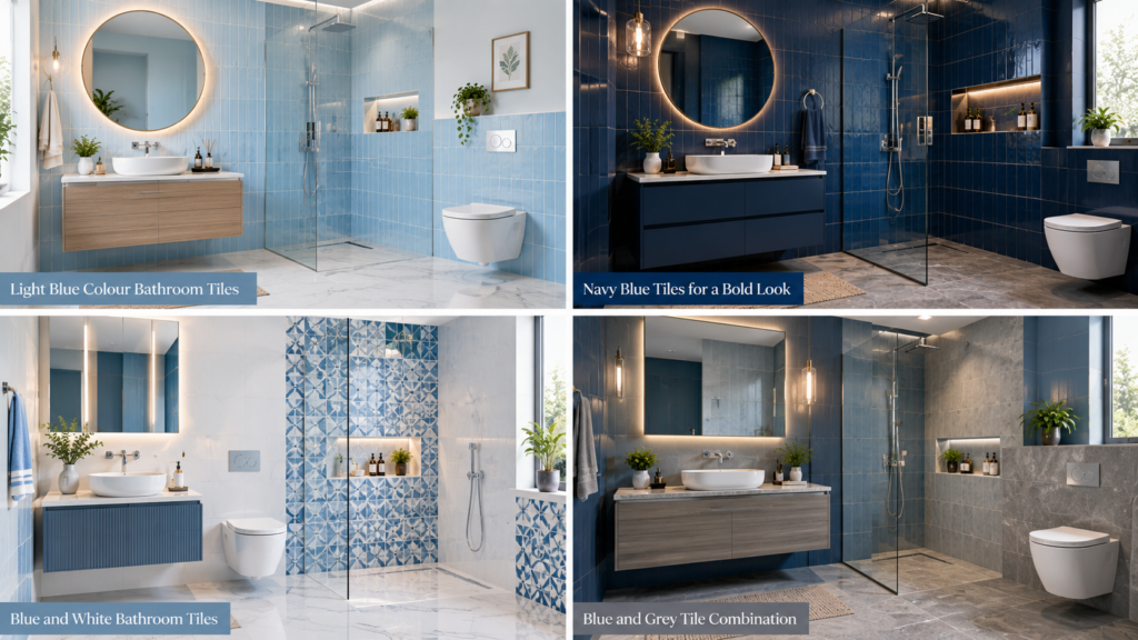 Blue Colour Bathroom Tiles for Different Styles