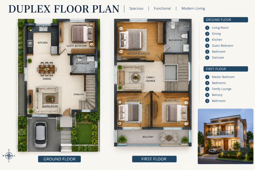 modern duplex house design floor plan