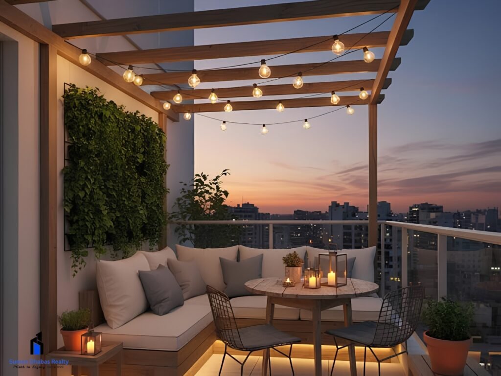 ambient lighting in rooftop garden