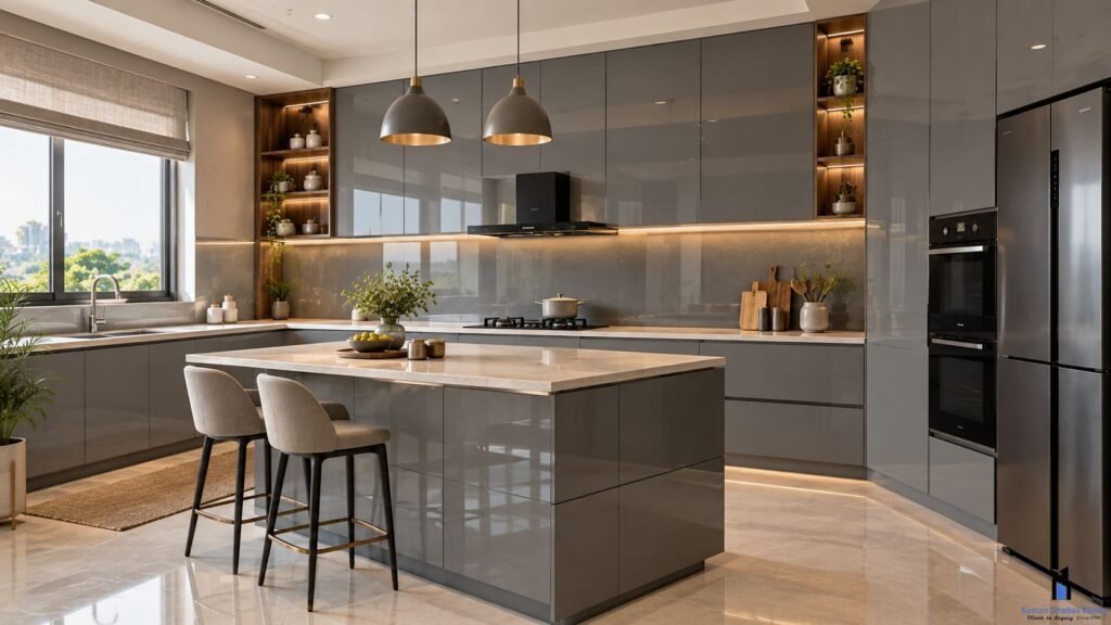 grey lacquered glass texture in kitchens