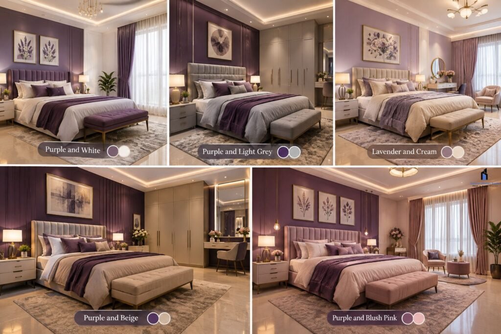 different combinations for purple two color combination for bedroom walls